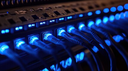 Server rack connections at night