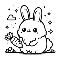 Cute bunny holding carrot cartoon illustration for children books or stickers