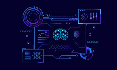 Vector illustration of digital gradient colors, artificial intelligence and computer innovation and circuit lines.