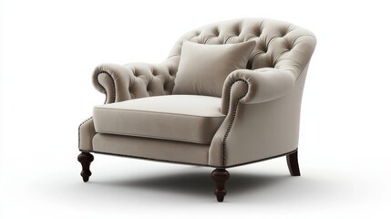 Elegant Upholstered Armchair in Soft Fabric with Button Tufting