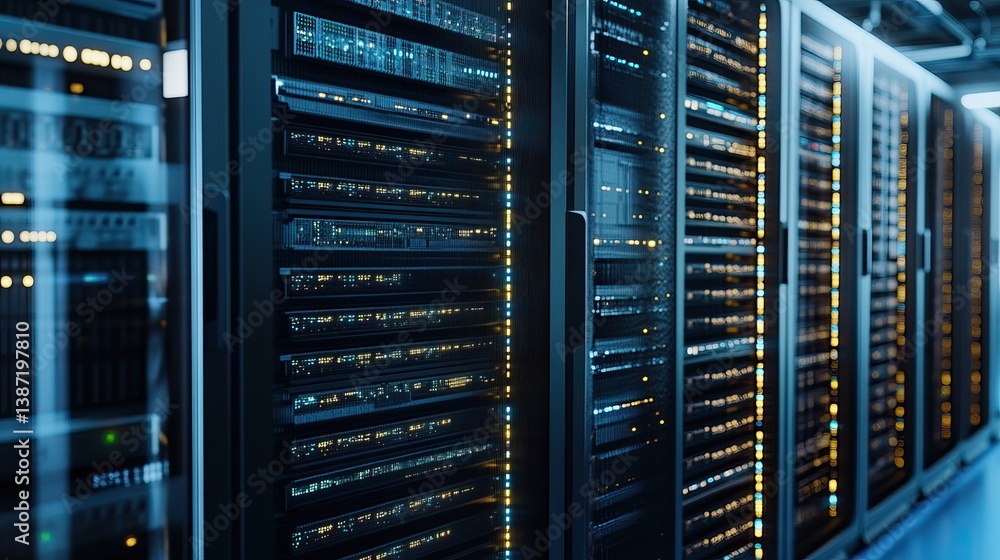 Poster server rack row in data center