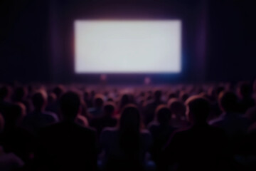 Obraz premium Empty movie screen with blurry of people watching movie in the movie theater.