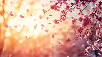 Fototapeta premium Spring blossoms, petals falling, vibrant colors, beautiful nature scene
