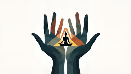 Silhouette of Helping Hands Holding a Meditating Figure Against Light  
