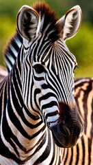Fototapeta premium Zebra Portrait Striking Stripes Against Green Background