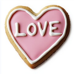 Delicious Heart-Shaped Cookie Decorated with Pink Icing and 'Love' Message for Sweet Occasions
