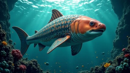 Naklejka premium a huge fish on the bottom of an ocean reef