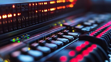 Server room control panel lights blinking