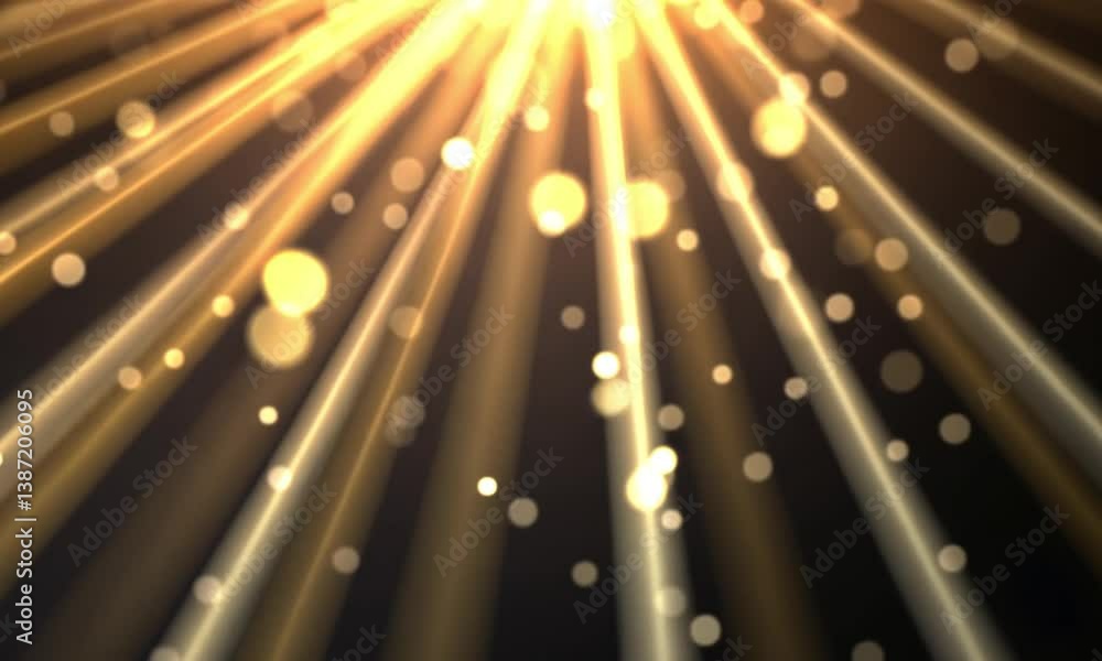 Poster gentle golden light rays shining from a central source spreading into a warm gradient animation made