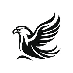 Majestic Eagle Soaring with Open Wings Black and White Illustration
