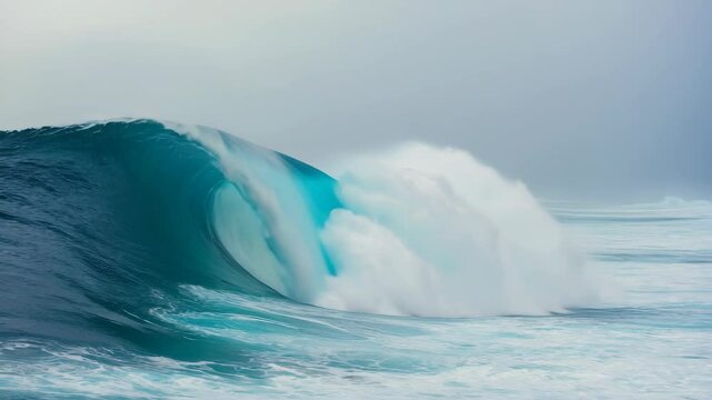 Majestic ocean wave crashing against the shore under dramatic skies. High quality 4k footage