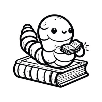 recommend clip art: Cartoon Worm Reading a Book Sitting Atop a Stack of Books
