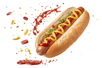 falling hotdog against isolated on transparent background.png
