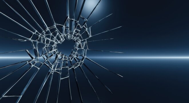 Shattered Glass Abstract: A Study in Fractured Textures and Deep Blue Hues - Powered by Adobe