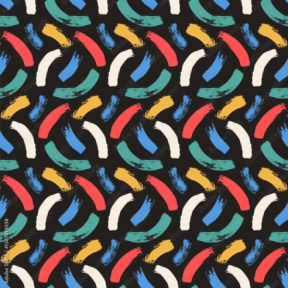 Poster brush paint curved lines seamless pattern. bold stroke shapes endless background. abstract repeat co
