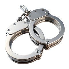 Metallic handcuffs isolated on transparent background