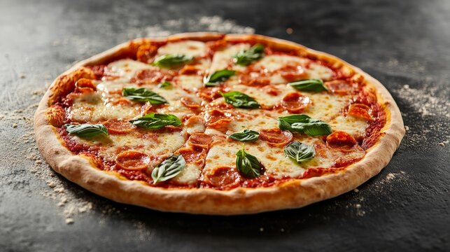 A classic margherita pizza with fresh basil and mozzarella. Featuring freshness and simplicity