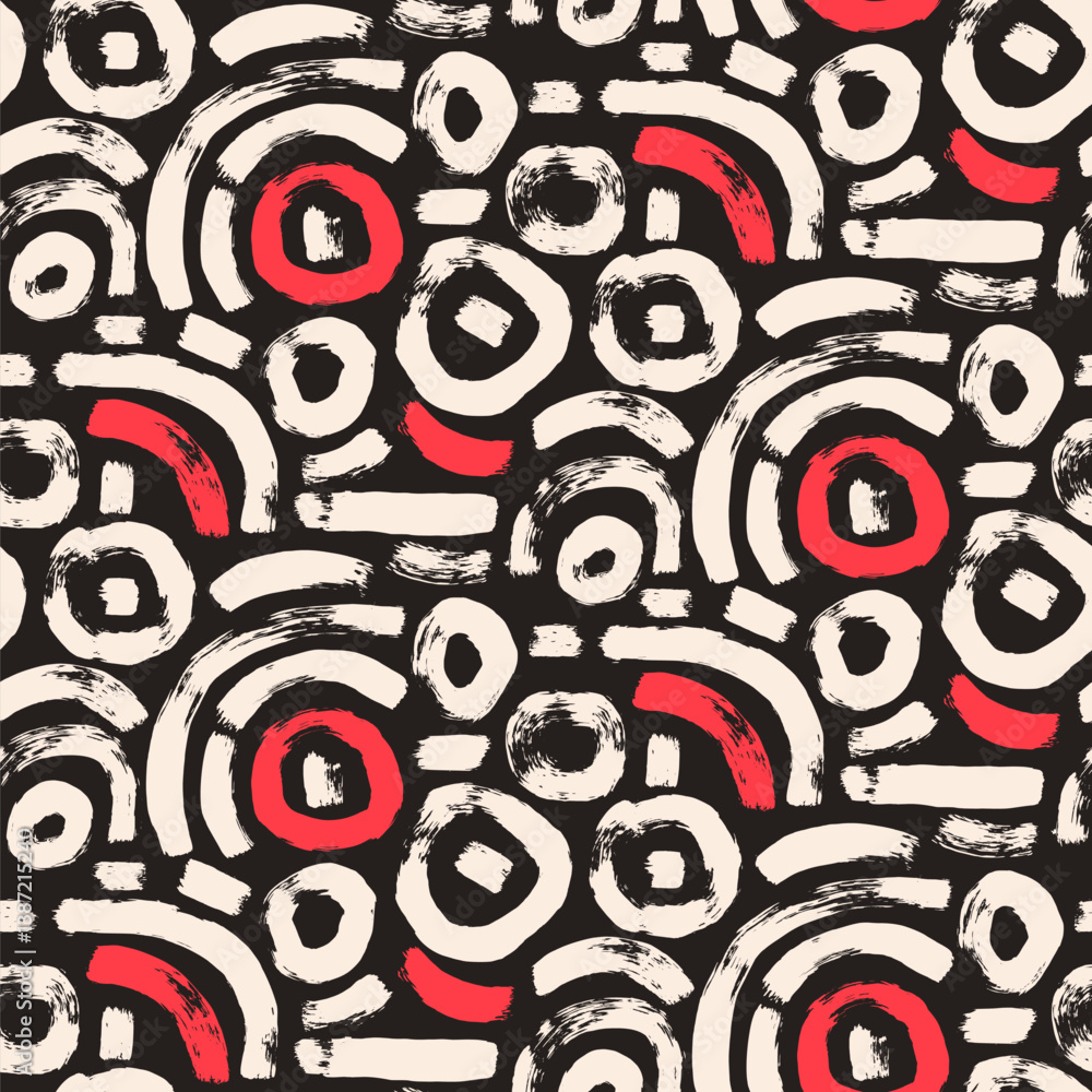 Aufkleber circular lines brush seamless pattern. paint stroke endless background. abstract curved shapes textu