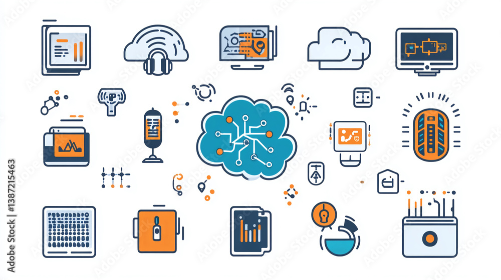 Poster network of interconnected devices and cloud computing.
