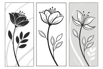 Monochrome Minimalist Botanical Prints – Modern Abstract Flower Art in Black and Gray
