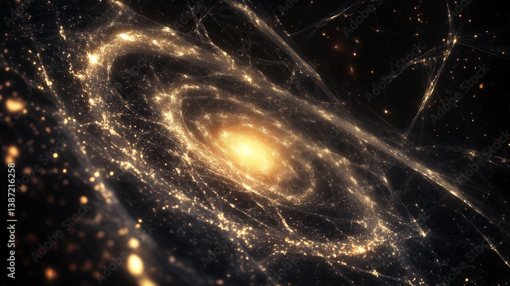 Poster a galaxy reduced to a few geometric lines and gradients