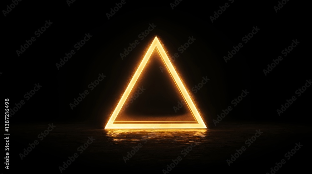 Poster a glowing neon triangle in a dark void, sleek and futuristic