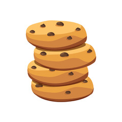Delicious chocolate chip cookies isolated on white background. Stack of choco homemade cookies