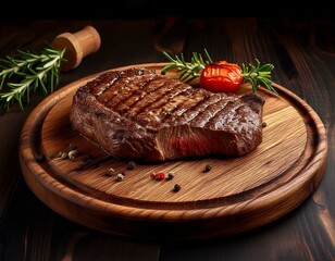 Ein Steak auf einem Holzbrett