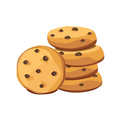 Delicious chocolate chip cookies isolated on white background. Stack of choco homemade cookies