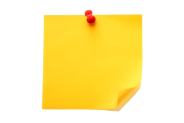 yellow sticky post it note with red pushpin isolated on white background PNG. GENERATIVE AI