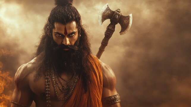 Celebrating parshuram jayanti  lord parshuram depicted with his iconic axe in vibrant ceremony