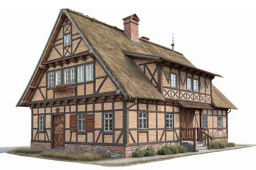 Charming Traditional German Half Timbered House with Thatched Roof and Detailed Exterior