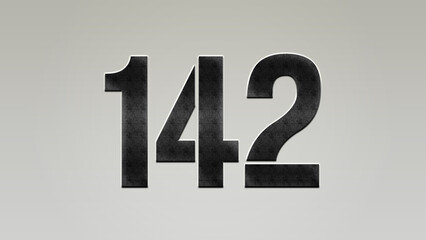 3D Bold metal number 142 on silver background.	