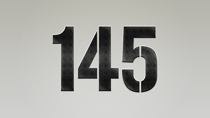 3D Bold metal number 145 on silver background.	