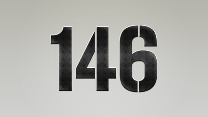 3D Bold metal number 146 on silver background.	
