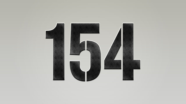 3D Bold metal number 154 on silver background.	