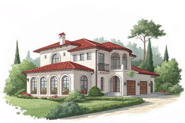 Fototapeta premium Elegant Mediterranean Villa with Lush Garden and Stunning Architecture Perfect for Design Projects