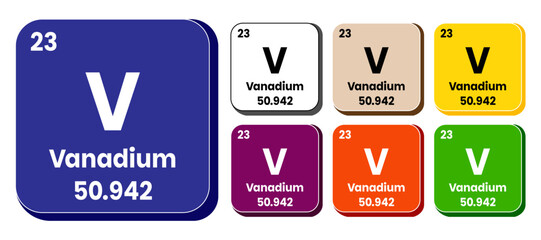 V, Vanadium element vector icon set, periodic table element. Vector illustration EPS 10 File. Isolated on white background.
