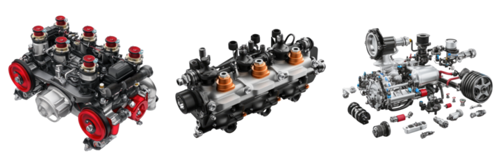 Auto part fuel system isolated on transparent background. PNG, Set of