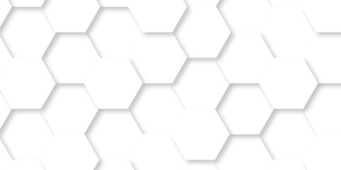Fototapeta premium Minimal white hexagonal hexagon modern technology creative emboss light honeycomb polygonal web. abstract geometric science and mosaic tile with template texture background. 