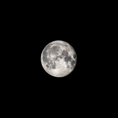 Detailed image of the full moon isolated on black.