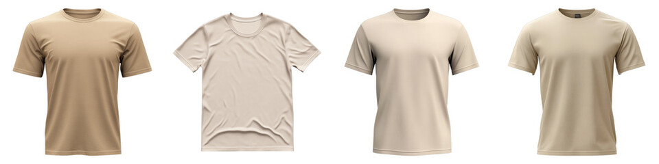 Off-white beige t shirt isolated on transparent background. PNG, Set of