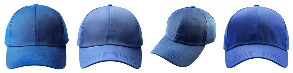 Blue baseball cap isolated on transparent background. PNG, Set of