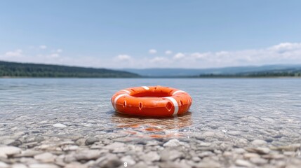 Obraz premium Orange life ring in shallow water
