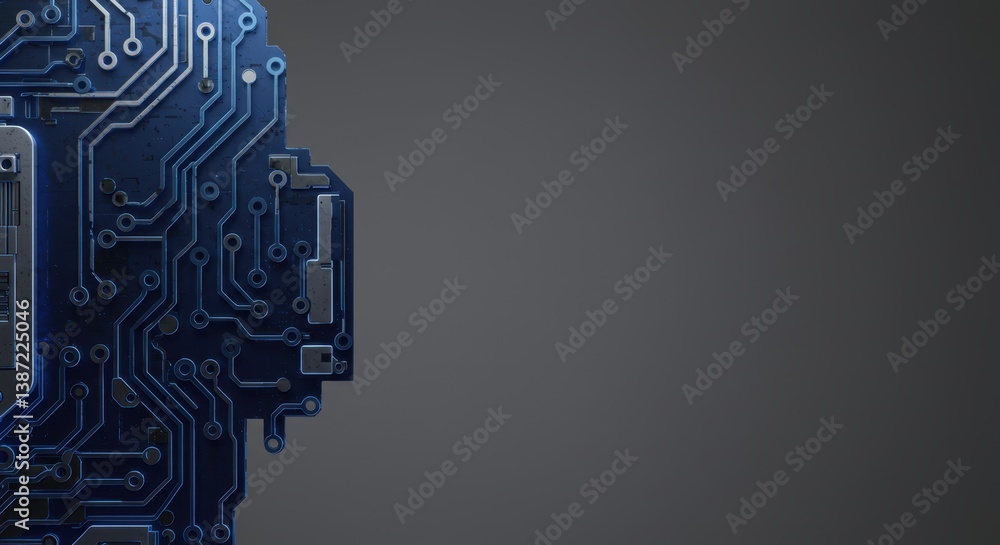 Poster abstract circuit board design: technological background with blue hues and gray gradient