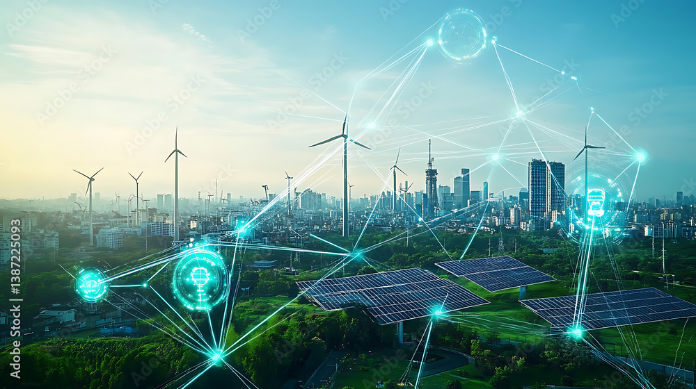 Poster an ai powered system optimizing renewable energy solutions by analyzing solar efficiency, wind power