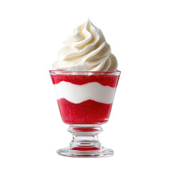 Delicious strawberry dessert with whipped cream in a glass. Sweet treat concept.