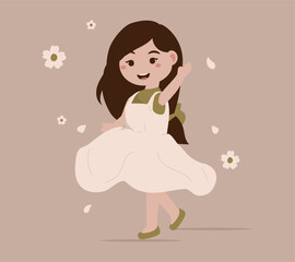 Cute girl waving hand pose cartoon character vector illustration. Suitable for Journal sticker and other design graphic project