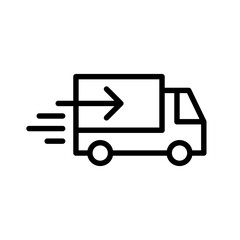 Shipping delivery truck with arrow icon, Pictogram flat linear design for apps and websites, Isolated on white background