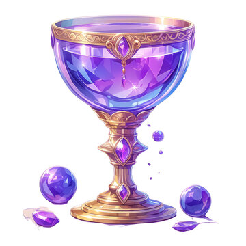 Magical purple goblet game prop on a transparent background fantasy environment